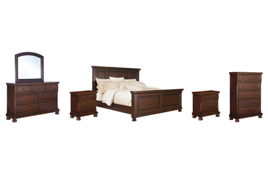 Porter California King Panel Bed with Mirrored Dresser, Chest and 2 Nightstands