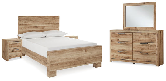 Hyanna Full Panel Bed with Mirrored Dresser and 2 Nightstands